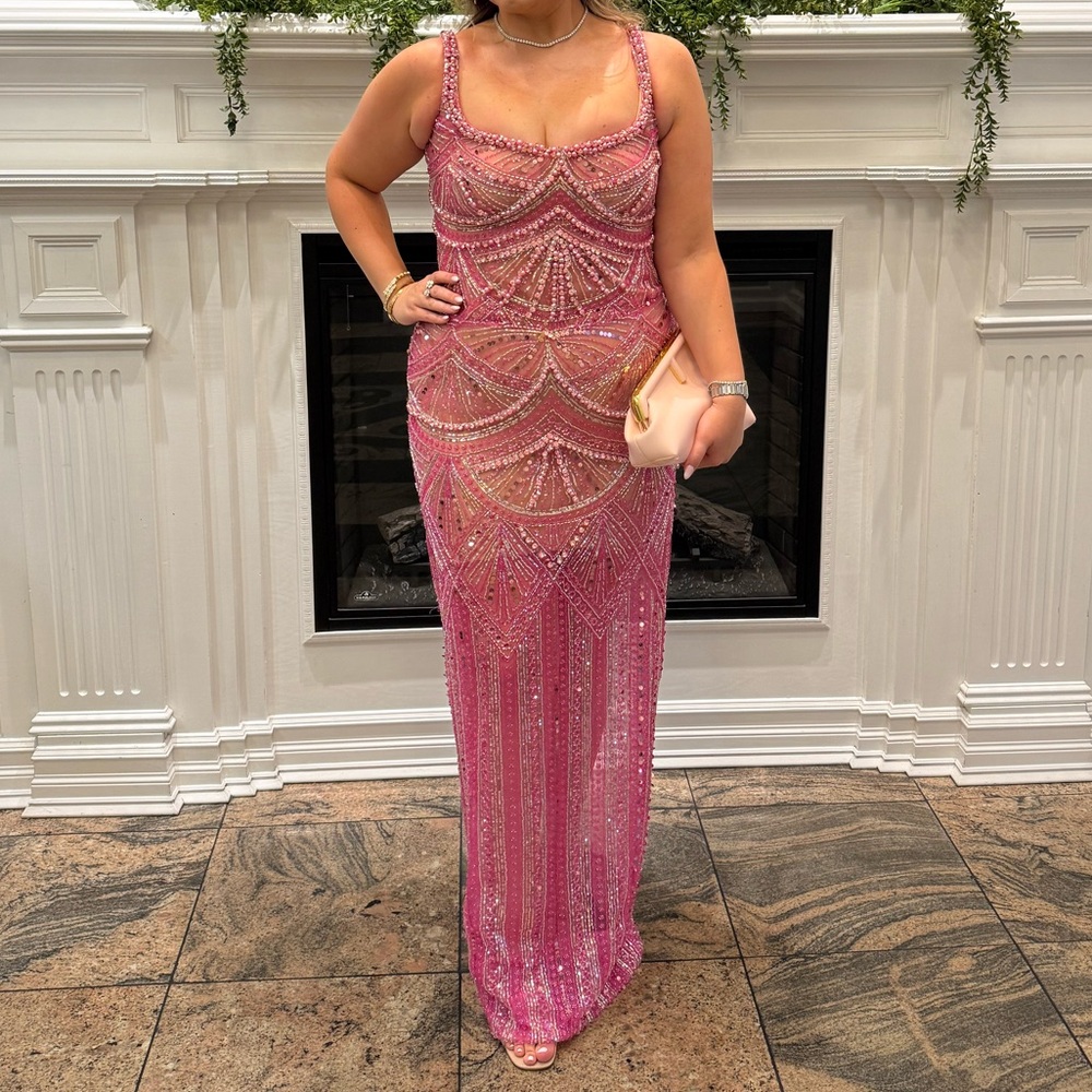 Albina Dyla Pink Beaded Formal Dress